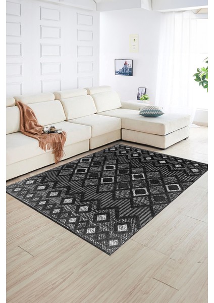 Dijital Baskılı Kaymaz Yıkanabilir Modern Desen Yolluk Mutfak Salon Halısı, N-Modern-67-Antrasit,