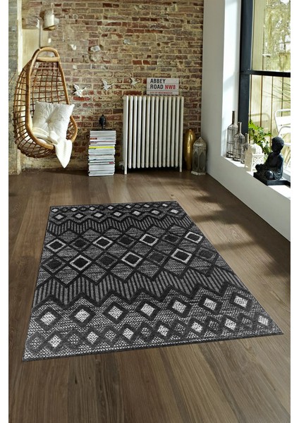 Dijital Baskılı Kaymaz Yıkanabilir Modern Desen Yolluk Mutfak Salon Halısı, N-Modern-67-Antrasit,