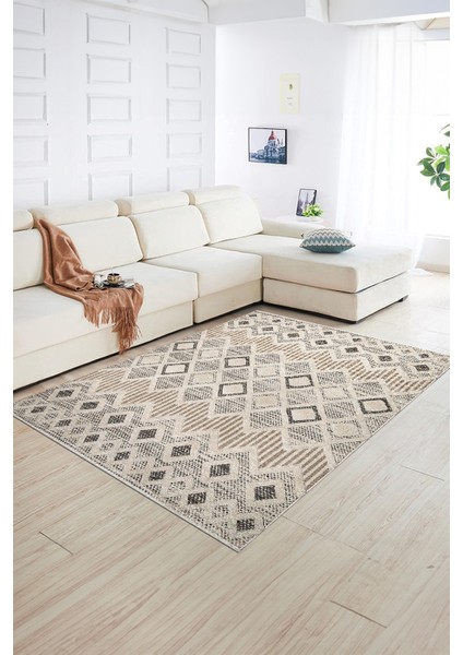 Dijital Baskılı Kaymaz Yıkanabilir Modern Desen Yolluk Mutfak Salon Halısı, N-Modern-67-Bej,