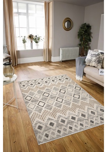 Dijital Baskılı Kaymaz Yıkanabilir Modern Desen Yolluk Mutfak Salon Halısı, N-Modern-67-Bej,
