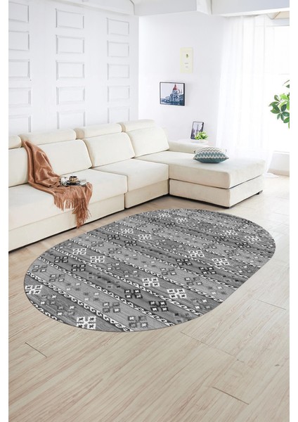 Dijital Kaymaz Yıkanabilir Modern Desen Oval Yolluk Mutfak Salon Halısı, N-O-Modern-19-Gri, fiyatları