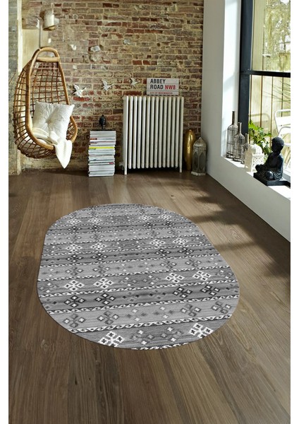 Dijital Kaymaz Yıkanabilir Modern Desen Oval Yolluk Mutfak Salon Halısı, N-O-Modern-19-Gri, fırsatları