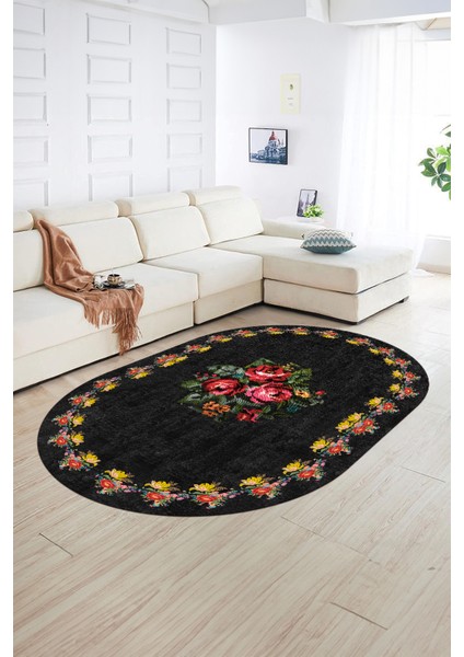 Dijital Kaymaz Yıkanabilir Modern Desen Oval Yolluk Mutfak Salon Halısı, N-O-Modern-20-Antrasit, fiyatları