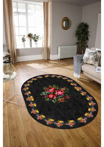 Dijital Kaymaz Yıkanabilir Modern Desen Oval Yolluk Mutfak Salon Halısı, N-O-Modern-20-Antrasit, modelleri