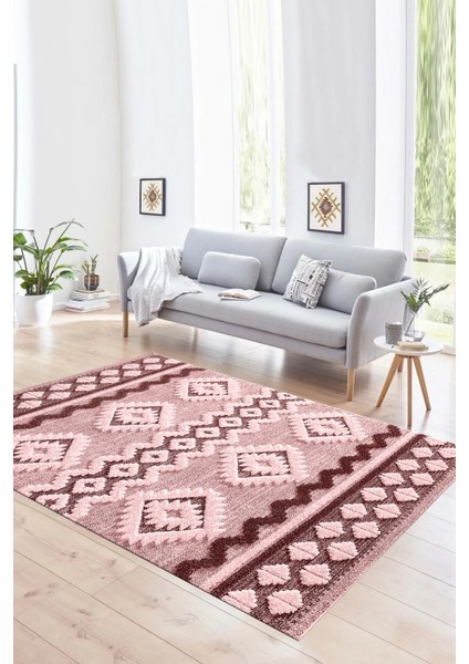 Dijital Baskılı Kaymaz Yıkanabilir Modern Desen Yolluk Mutfak Salon Halısı, N-Modern-68-Pembe,