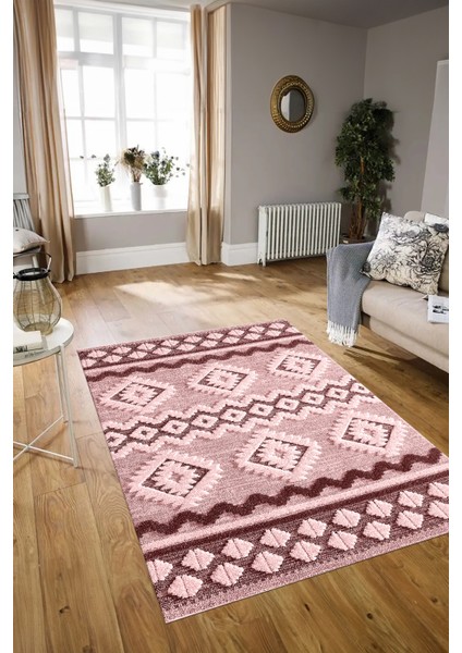 Dijital Baskılı Kaymaz Yıkanabilir Modern Desen Yolluk Mutfak Salon Halısı, N-Modern-68-Pembe, modelleri