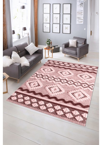 Dijital Baskılı Kaymaz Yıkanabilir Modern Desen Yolluk Mutfak Salon Halısı, N-Modern-68-Pembe, indirimleri