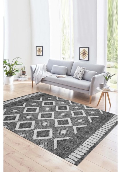 Dijital Baskılı Kaymaz Yıkanabilir Modern Desen Yolluk Mutfak Salon Halısı, N-Modern-69-Gri,