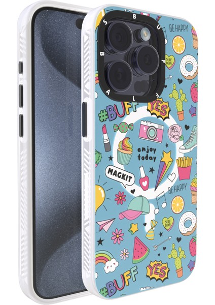Buff iPhone 15 Pro Magkit Desenli Kılıf Blue Junior