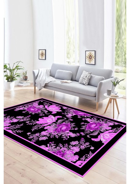 Dijital Baskılı Kaymaz Yıkanabilir Modern Desen Yolluk Mutfak Salon Halısı, N-Modern-16-Mor,