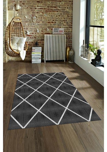 Dijital Baskılı Kaymaz Yıkanabilir Modern Desen Yolluk Mutfak Salon Halısı, N-MODERN-116-ANTRASİT,