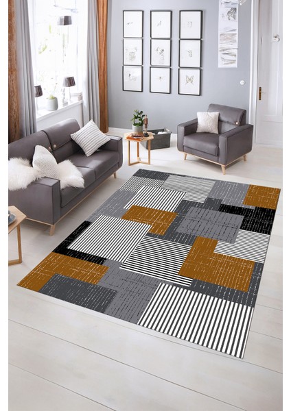 Dijital Baskılı Kaymaz Yıkanabilir Modern Desen Yolluk Mutfak Salon Halısı, N-Modern-47-Kahve, indirimleri