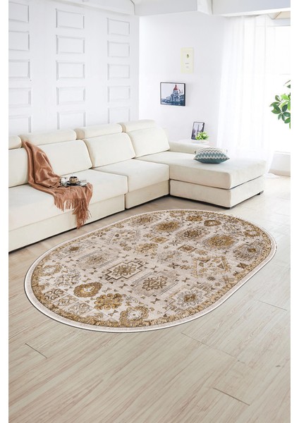 Dijital Kaymaz Yıkanabilir Modern Desen Oval Yolluk Mutfak Salon Halısı, N-O-Modern-29-Kahve, fiyatları