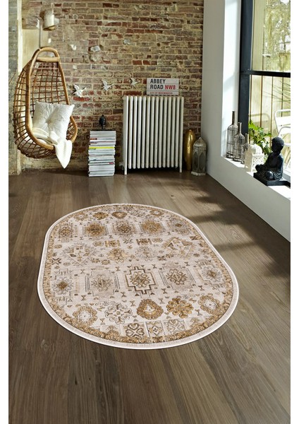 Dijital Kaymaz Yıkanabilir Modern Desen Oval Yolluk Mutfak Salon Halısı, N-O-Modern-29-Kahve, fırsatları