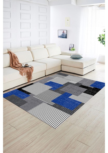 Dijital Baskılı Kaymaz Yıkanabilir Modern Desen Yolluk Mutfak Salon Halısı, N-Modern-47-Mavi, fiyatları
