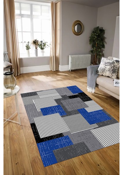 Dijital Baskılı Kaymaz Yıkanabilir Modern Desen Yolluk Mutfak Salon Halısı, N-Modern-47-Mavi, modelleri