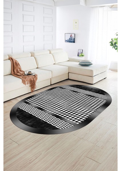 Dijital Kaymaz Yıkanabilir Modern Desen Oval Yolluk Mutfak Salon Halısı, N-O-Modern-10-Antrasit, fiyatları