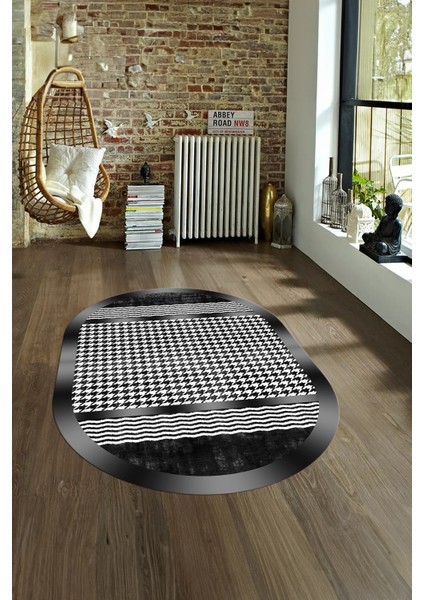 Dijital Kaymaz Yıkanabilir Modern Desen Oval Yolluk Mutfak Salon Halısı, N-O-Modern-10-Antrasit, fırsatları