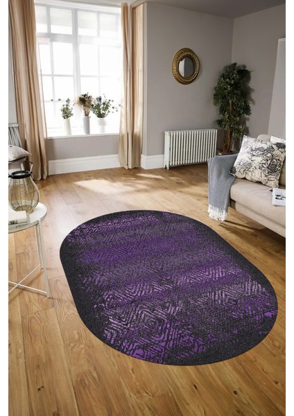 Dijital Kaymaz Yıkanabilir Modern Desen Oval Yolluk Mutfak Salon Halısı, N-O-Modern-28-Mor, modelleri