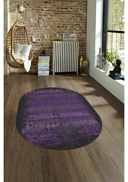 Dijital Kaymaz Yıkanabilir Modern Desen Oval Yolluk Mutfak Salon Halısı, N-O-Modern-28-Mor, fırsatları