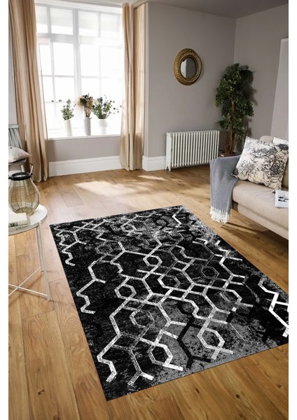 Dijital Baskılı Kaymaz Yıkanabilir Modern Desen Yolluk Mutfak Salon Halısı, N-Modern-03-Antrasit,