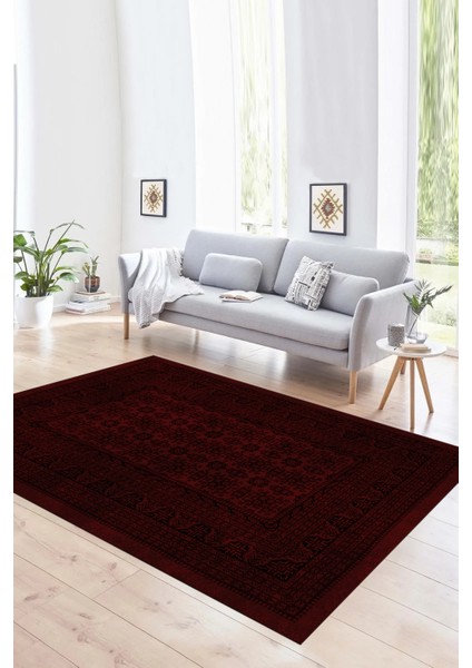 Dijital Baskılı Kaymaz Yıkanabilir Modern Desen Yolluk Mutfak Salon Halısı, N-MODERN-113-BORDO,