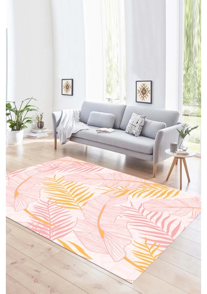 Dijital Baskılı Kaymaz Yıkanabilir Modern Desen Yolluk Mutfak Salon Halısı, N-Modern-98-Pembe,