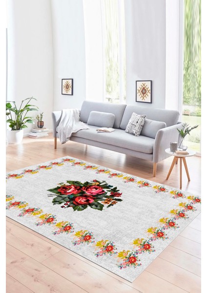 Dijital Baskılı Kaymaz Yıkanabilir Modern Desen Yolluk Mutfak Salon Halısı, N-Modern-20-Beyaz,