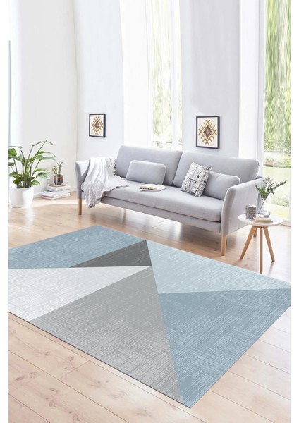 Dijital Baskılı Kaymaz Yıkanabilir Modern Desen Yolluk Mutfak Salon Halısı, N-Modern-38-Mavi,