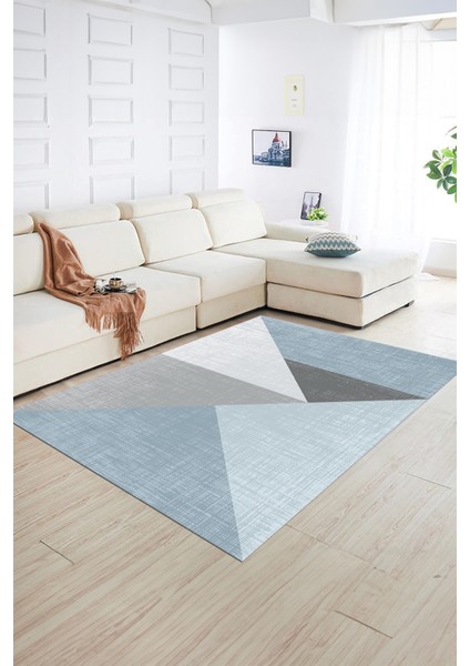 Dijital Baskılı Kaymaz Yıkanabilir Modern Desen Yolluk Mutfak Salon Halısı, N-Modern-38-Mavi,