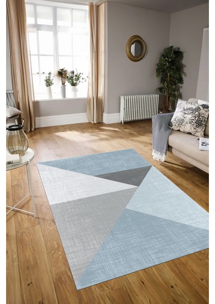 Dijital Baskılı Kaymaz Yıkanabilir Modern Desen Yolluk Mutfak Salon Halısı, N-Modern-38-Mavi,