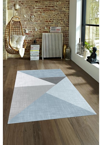 Dijital Baskılı Kaymaz Yıkanabilir Modern Desen Yolluk Mutfak Salon Halısı, N-Modern-38-Mavi,