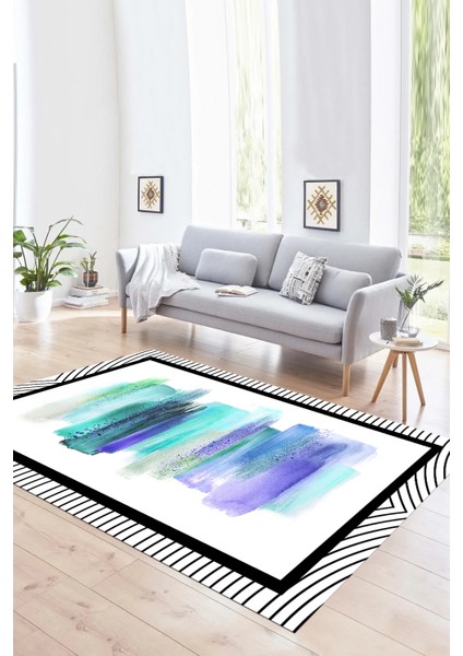 Dijital Baskılı Kaymaz Yıkanabilir Modern Desen Yolluk Mutfak Salon Halısı, N-Modern-22-Turkuaz,