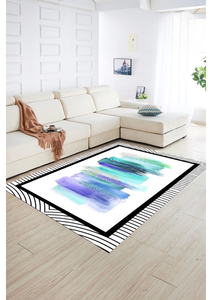 Dijital Baskılı Kaymaz Yıkanabilir Modern Desen Yolluk Mutfak Salon Halısı, N-Modern-22-Turkuaz, fiyatları