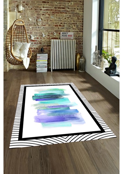 Dijital Baskılı Kaymaz Yıkanabilir Modern Desen Yolluk Mutfak Salon Halısı, N-Modern-22-Turkuaz, fırsatları