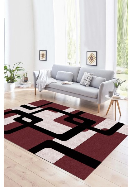 Dijital Baskılı Kaymaz Yıkanabilir Modern Desen Yolluk Mutfak Salon Halısı, N-Modern-40-Bordo,