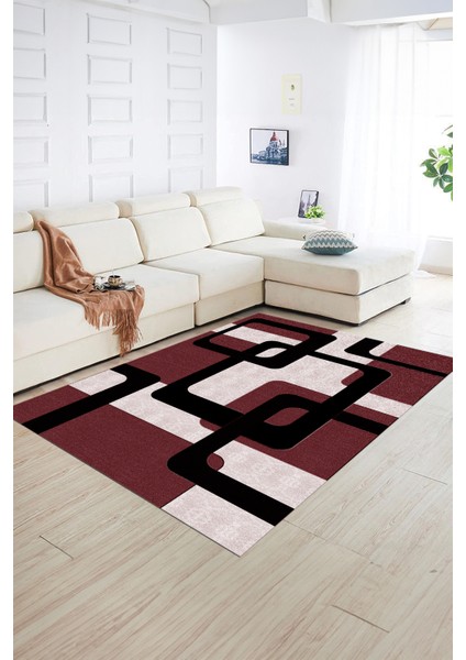 Dijital Baskılı Kaymaz Yıkanabilir Modern Desen Yolluk Mutfak Salon Halısı, N-Modern-40-Bordo, fiyatları