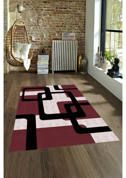 Dijital Baskılı Kaymaz Yıkanabilir Modern Desen Yolluk Mutfak Salon Halısı, N-Modern-40-Bordo, fırsatları