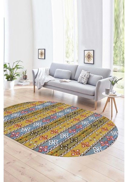 Dijital Kaymaz Yıkanabilir Modern Desen Oval Yolluk Mutfak Salon Halısı, N-O-Modern-19-Renkli,