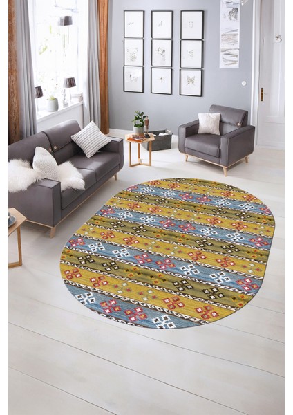 Dijital Kaymaz Yıkanabilir Modern Desen Oval Yolluk Mutfak Salon Halısı, N-O-Modern-19-Renkli, indirimleri
