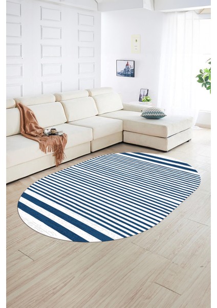 Dijital Kaymaz Yıkanabilir Modern Desen Oval Yolluk Mutfak Salon Halısı, N-O-Modern-63-Mavi, fiyatları