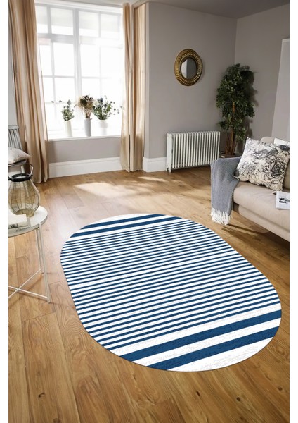 Dijital Kaymaz Yıkanabilir Modern Desen Oval Yolluk Mutfak Salon Halısı, N-O-Modern-63-Mavi, modelleri
