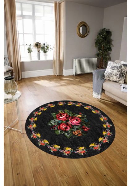 Dijital Kaymaz Taban Yıkanabilir Modern Desen Yuvarlak Mutfak Salon Halısı, N-Y-Modern-20-Antrasit, modelleri