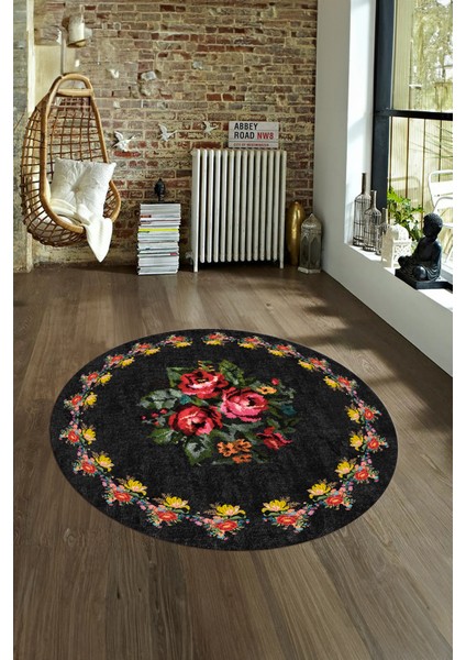 Dijital Kaymaz Taban Yıkanabilir Modern Desen Yuvarlak Mutfak Salon Halısı, N-Y-Modern-20-Antrasit, fırsatları