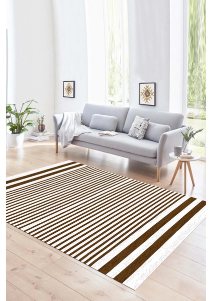 Dijital Baskılı Kaymaz Yıkanabilir Modern Desen Yolluk Mutfak Salon Halısı, N-Modern-63-Kahve,
