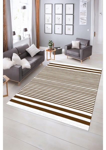 Dijital Baskılı Kaymaz Yıkanabilir Modern Desen Yolluk Mutfak Salon Halısı, N-Modern-63-Kahve, indirimleri