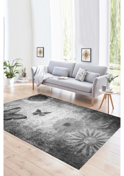 Dijital Baskılı Kaymaz Yıkanabilir Modern Desen Yolluk Mutfak Salon Halısı, N-MODERN-109-GRİ,
