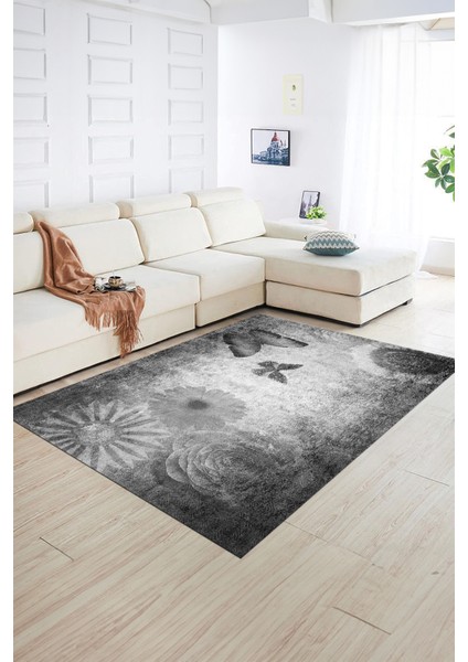Dijital Baskılı Kaymaz Yıkanabilir Modern Desen Yolluk Mutfak Salon Halısı, N-MODERN-109-GRİ,