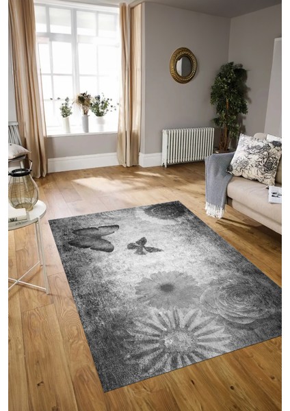 Dijital Baskılı Kaymaz Yıkanabilir Modern Desen Yolluk Mutfak Salon Halısı, N-MODERN-109-GRİ,