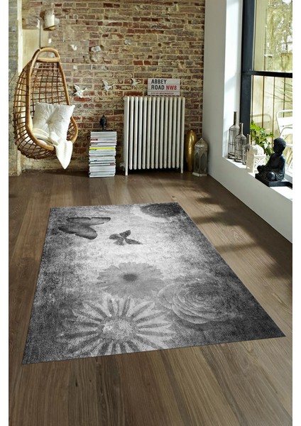 Dijital Baskılı Kaymaz Yıkanabilir Modern Desen Yolluk Mutfak Salon Halısı, N-MODERN-109-GRİ,